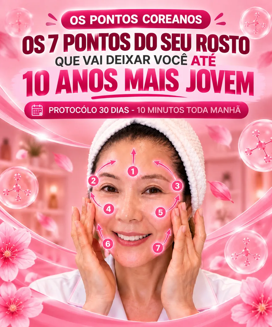 Mulher mostrando os 7 Pontos Coreanos no rosto